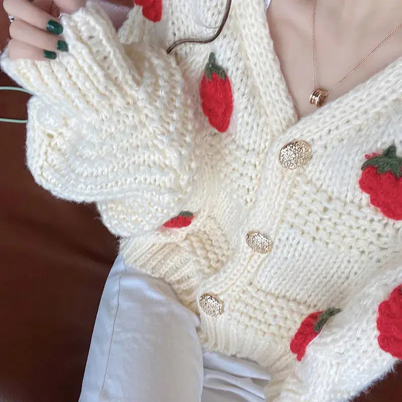 Chunky Knit Strawberry Cardigan | Oversized Fit | Playful Design
