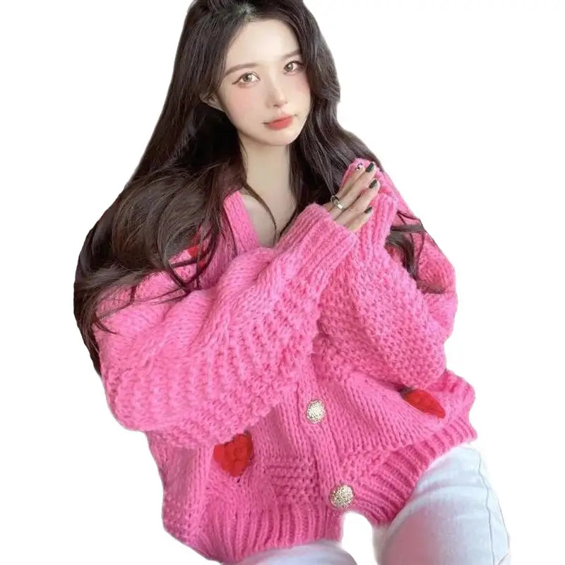 Chunky Knit Strawberry Cardigan | Oversized Fit | Playful Design