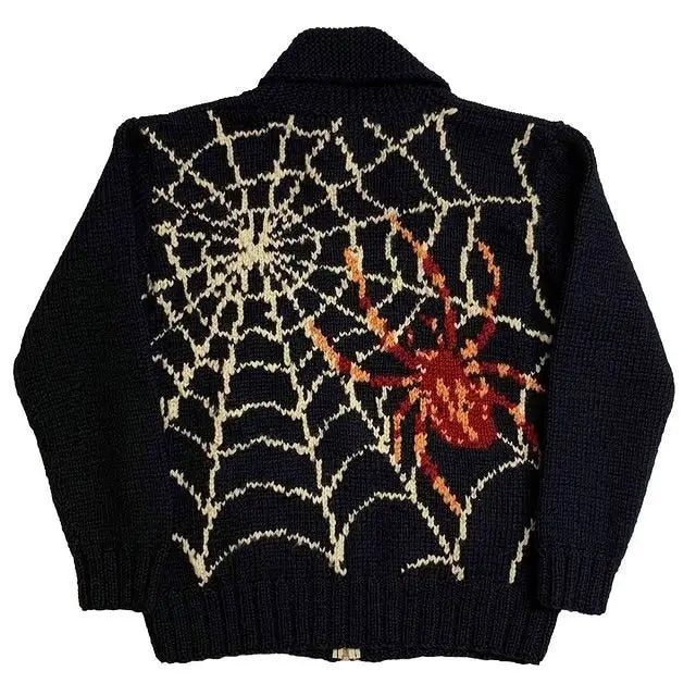 Gothic Knit Cardigan | Spiderweb Design | Cozy & Bold
