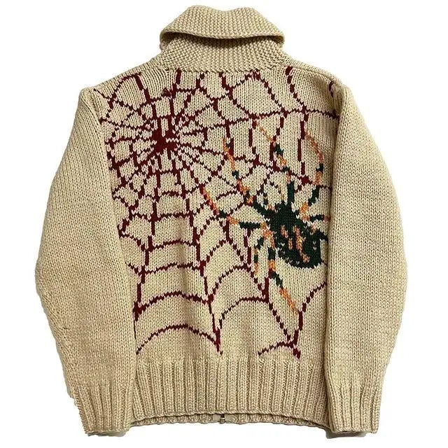 Gothic Knit Cardigan | Spiderweb Design | Cozy & Bold