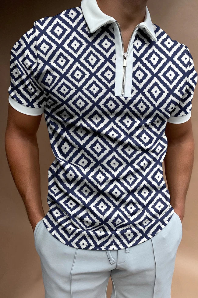 Men's Geometric Print Polo Shirt | Slim Fit | Modern Casual Wear