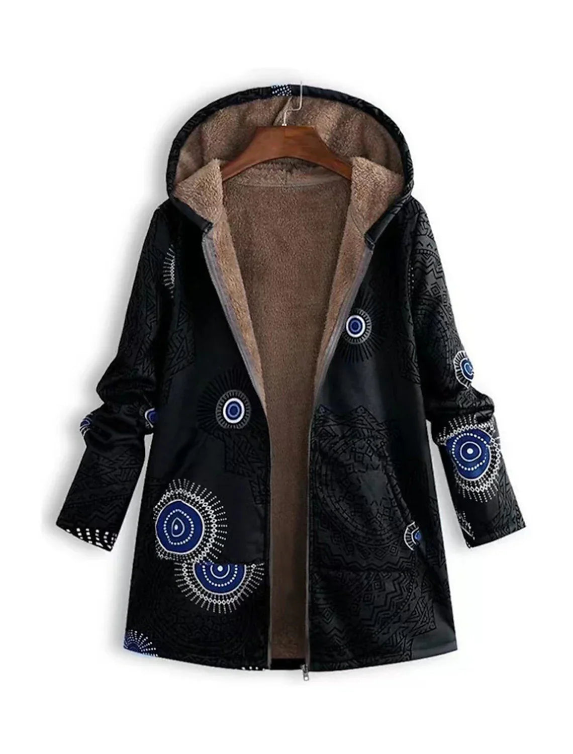 Boho Hooded Coat | Fleece-Lined | Embroidered Warmth