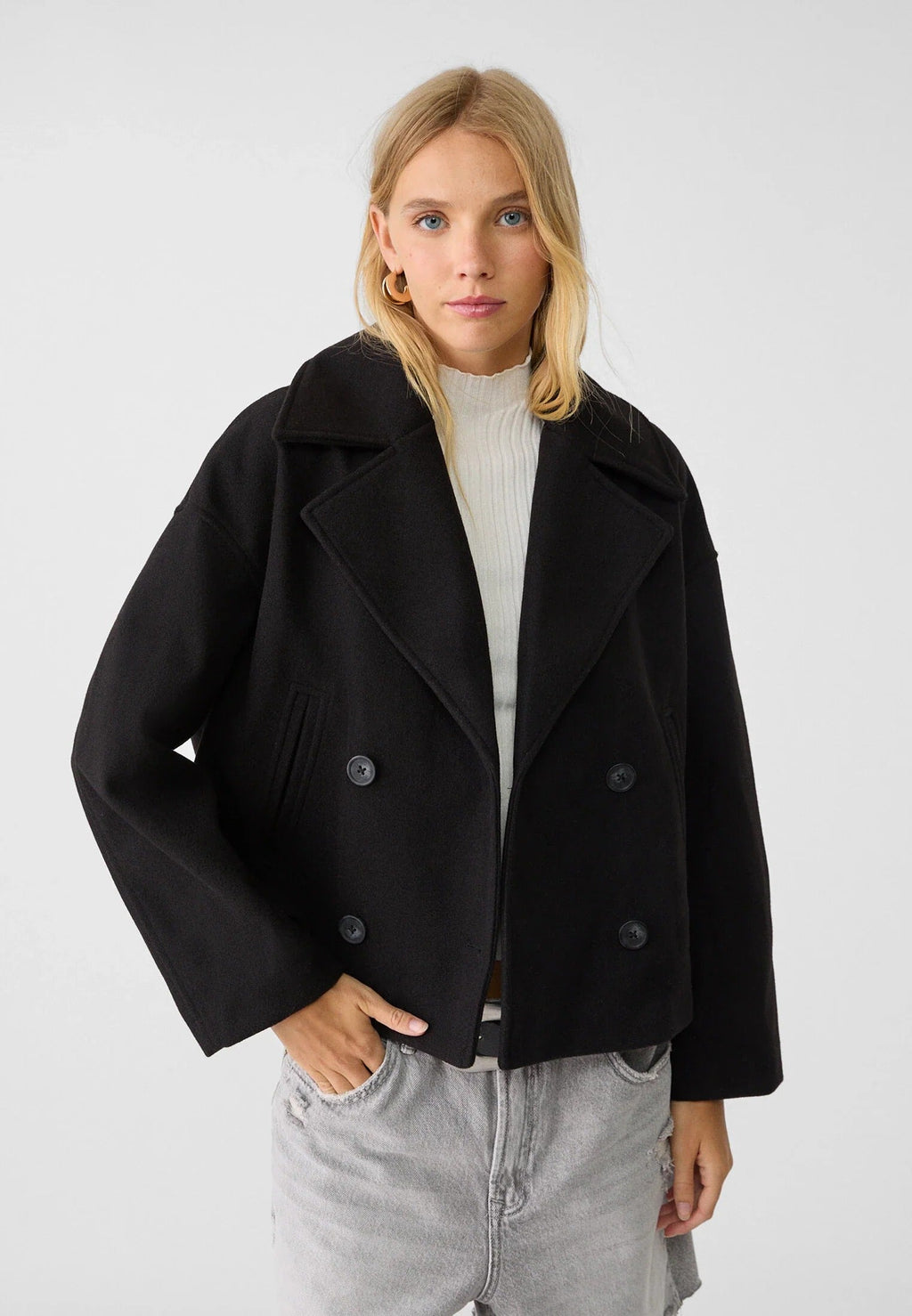 Cropped Double-Breasted Jacket | Wool-Blend | Classic Elegance